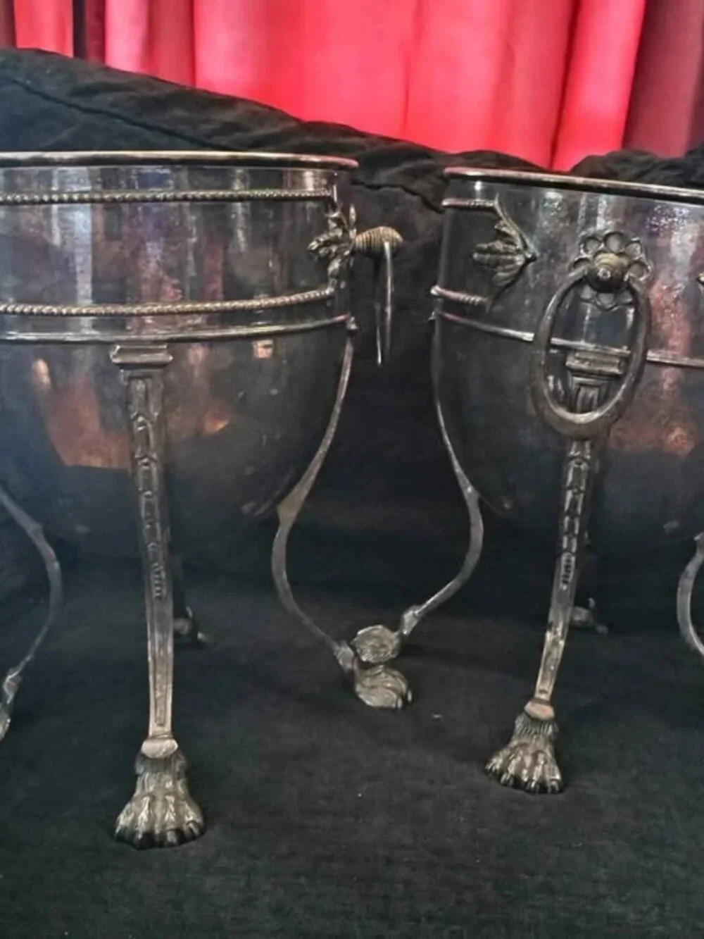 Pair of Vintage Silver Plate Footed Planter Jardinieres or Champagne Chillers